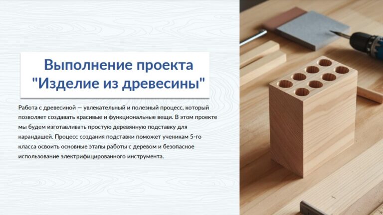 Выполнение проекта «Изделие из древесины»: выполнение технологических операций с использованием электрифицированного инструмента. Технология, 5 класс.