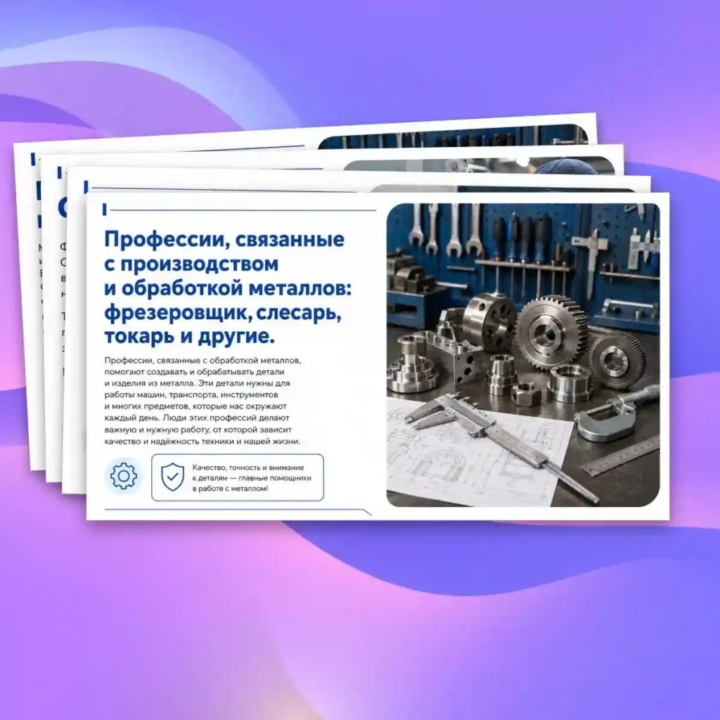 Презентация "Профессии, связанные с производством и обработкой металлов: фрезеровщик, слесарь, токарь и другие"