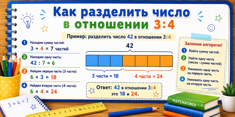Как разделить число в отношении 3 к 4
