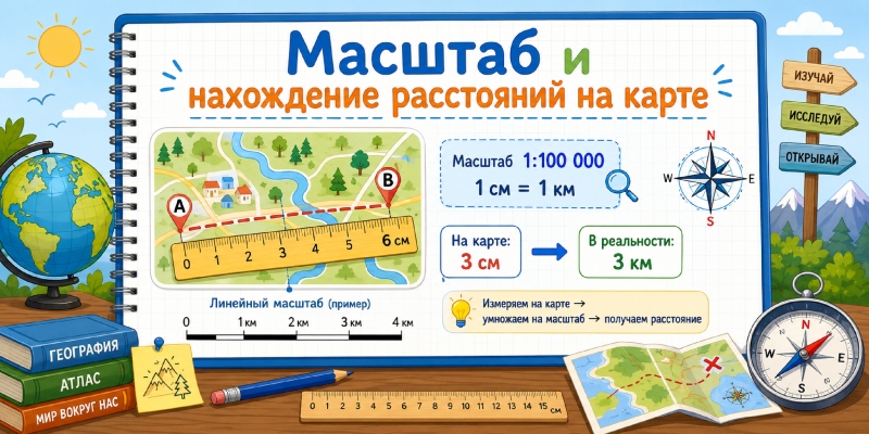 Масштаб и нахождение расстояний на карте
