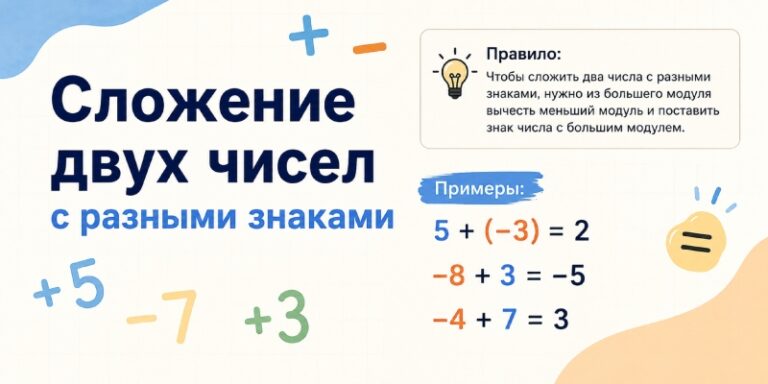 Сложение двух чисел с разными знаками