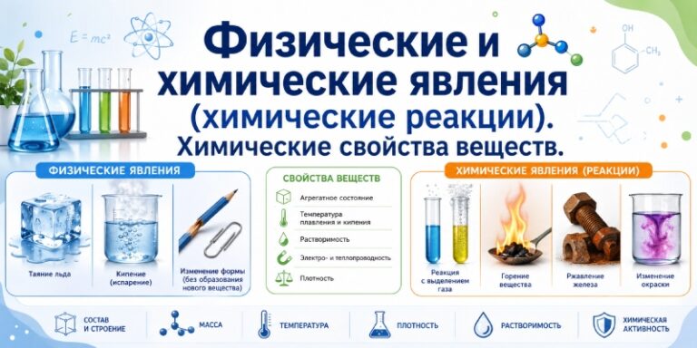 Физические и химические явления (химические реакции). Химические свойства веществ.