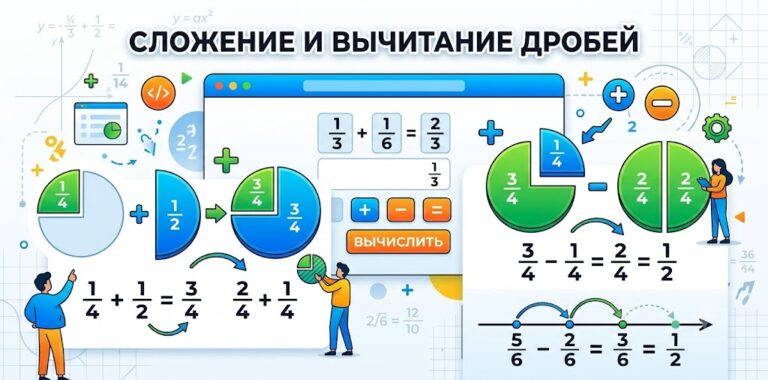 Онлайн калькулятор сложения и вычитания дробей