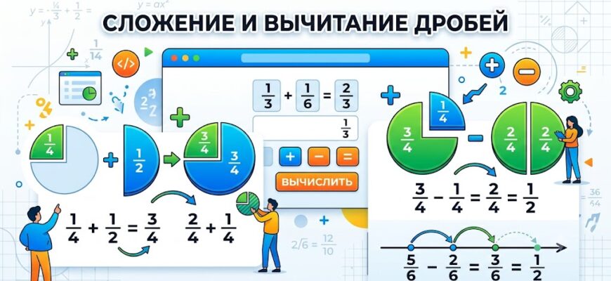 Онлайн калькулятор сложения и вычитания дробей