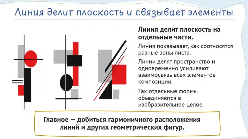 Роль линии в организации пространства плоскостной композиции
