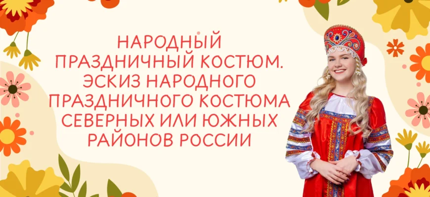 Титульный слайд презентации о народном праздничном костюме и его эскизе