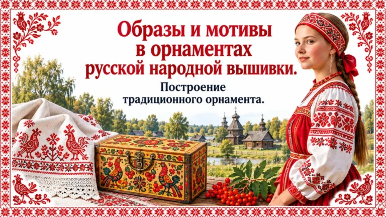 Образы и мотивы русской народной вышивки — титульный слайд