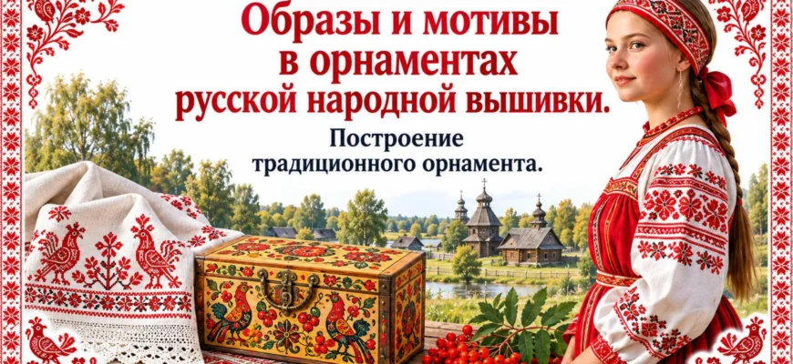 Образы и мотивы русской народной вышивки — титульный слайд