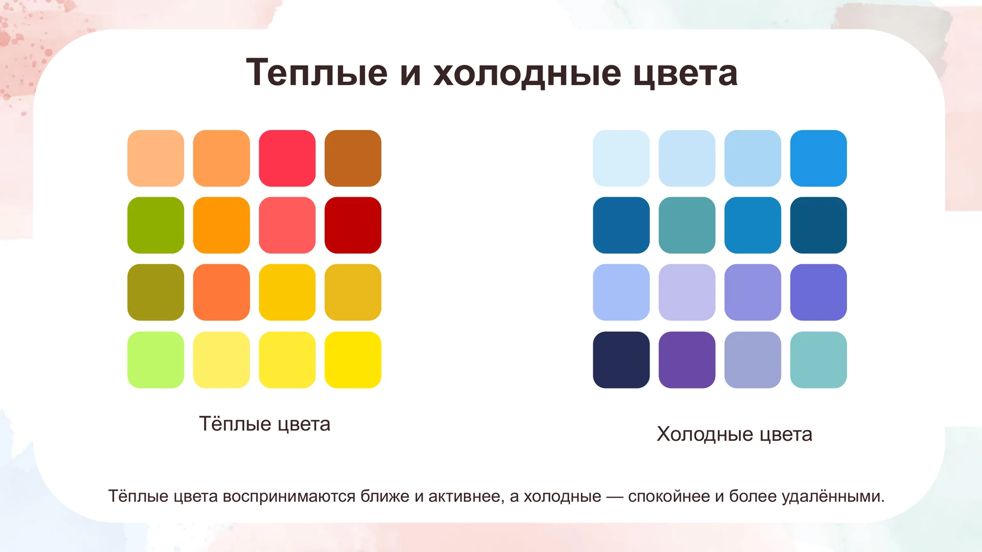Таблицы тёплых и холодных цветов
